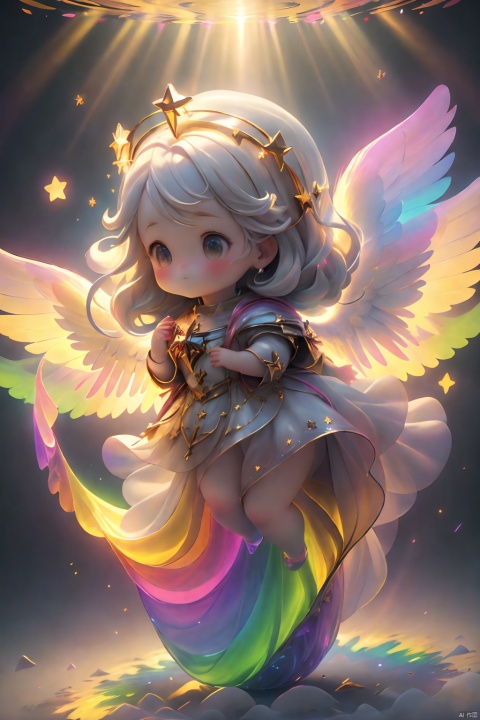  masterpiece,best quality,realistic,HDR,UHD,8K,Professional, 1girl, , liuli2, chromatic dispersion, coloured glaze, Polychromatic prism effect, rainbowcore, iridescence/opalescence, see-through, plastic, glowing colors, (sunlight),(angel),dynamic angle, floating, halo, floating white silk,(Holy Light),silver stars, Glowing ambiance,enchanting radiance, holy light, brilliance, sheen, magnificent,frontlight,Volumetric Lighting, ,