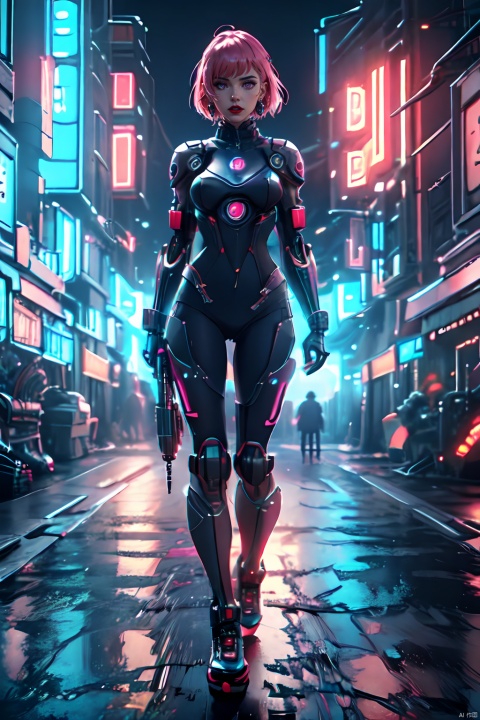  Anime Artwork Lucy (Cyberpunk), Pink Short Hair, Pink Eyes, Red Lips, (Front), (Full Body), Bodysuit, Punk Stud Earrings, Bossy, Brave, Key Visual, Vibrant, High Detail, Illustration, Short Straight Hair, Futurism, NFT Art, Solid Color Background, Robotic Arm, Cartoon Coloring, Tendal Effect. Non-Realistic Rendering Transparency, Color Tilt, Animation, Blender Geometry Art, Intrlligence 4k Image, Epic, Cinematic Effects, Neon Cold Pounding, Octane Rendering, OC, 8k, Lida
