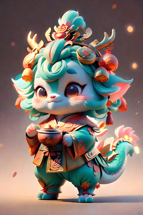 A cute IP cartoon Chinese dragon, antlers, two hands,Pink dragon scales, standing, anthropomorphic, big eyes, bright light, beautiful light, cute, surreal,3D, C4D, octane render, clean background,Cute, festive, and festive for the Chinese New Year,With red color