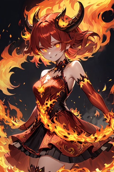  (masterpiece, top quality, best quality, official art, beautiful and aesthetic:1.2),
(fire demon queen_girl,), light smile,
fire demon queen dress, intricate dress, highest detailed, zoom_out, perfect eyes, random hairstyle, loli,
fire demon queen pupil,
