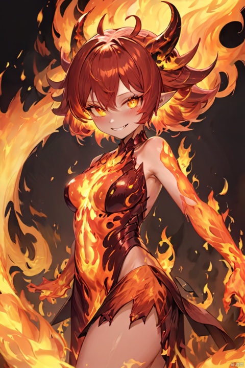  (masterpiece, top quality, best quality, official art, beautiful and aesthetic:1.2),
(fire demon queen_girl,), light smile,
fire demon queen skin, intricate skin, highest detailed, zoom_out, perfect eyes, random hairstyle, loli,
fire demon queen pupil,