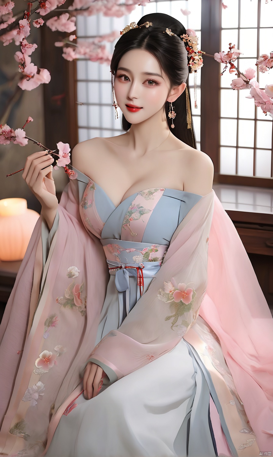  Best quality,realistic,photorealistic,masterpiece,extremely detailed CG unity 8k wallpaper,best illumination,best shadow,huge filesize,incredibly absurdres,absurdres,looking at viewer,
transparent,smog,gauze,vase,petals,traditional chinese room,detailed background,wide shot background,
1gilr,Hairpins,hair ornament,slim,narrow waist,(huge and plump breasts:1.8),(Full chest),perfect eyes,beautiful perfect face,perfect female figure,detailed skin,delicate pattern,detailed complex and rich exquisite clothing detail,delicate intricate fabrics,charming,alluring,seductive,erotic,enchanting,
hanfu,song style outfits,daxiushan,daxiushan style, daxiushan,hanfu, Realistic