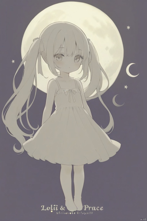  very long hair,twintails,loli,loli,loli,loli,loli,loli,loli,loli, ﻿grossissementdedeuxcentsoixantepourcent_portrait, no_humans, silhouette, crescent_moon, monochrome, english_text, moon