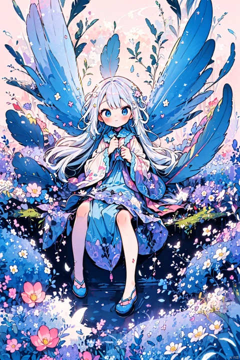  Illyasviel von Einzbern，(masterpiece, top quality, best quality, photorealistic, official art, beautiful and aesthetic:1.2), (1girl, illustration), extremely detailed, (fractal art:1.1), (colorful:1.1), (flowers:1.3), highest detailed, (zentangle:1.2), elegant posture, (abstract background:1.3), (many colors:1.4), (feathers:1.5),,
, crystal_dress , crystal , wings ,, flowing skirts,（smoke）,Giant flowers,, 1girl, guofeng, art painting