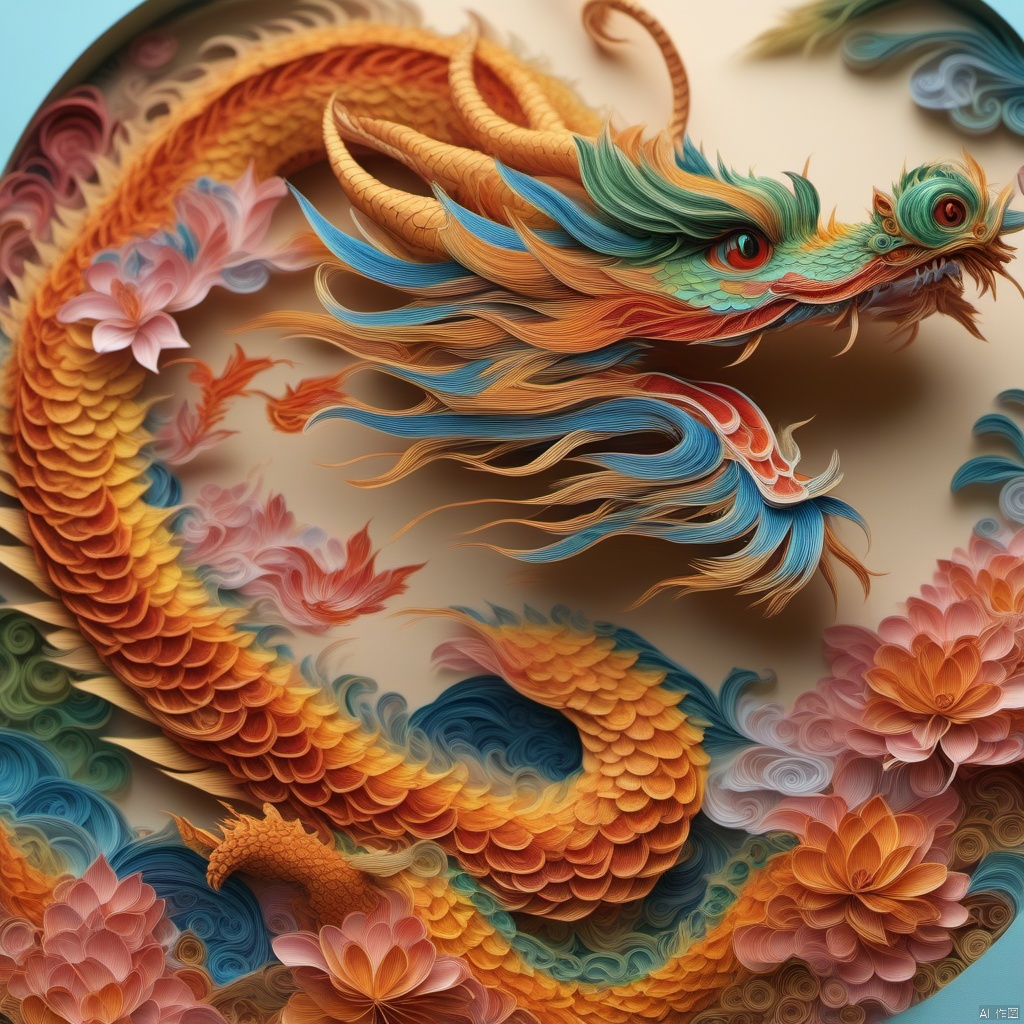  yanzhi,(best quality,4k,8k,highres,masterpiece:1.2),ultra.detailed,(realistic,photorealistic,photo-realistic:1.37),dragon paper cutting,exquisite work,delicate patterns,handmade,craftsmanship,ornate details,illuminated,backlit,vibrant colors,rich colors,artistic,traditional art,folk art