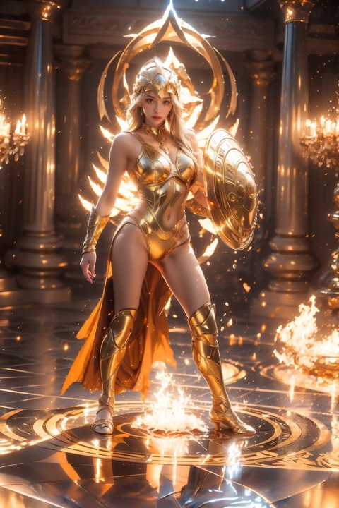  Gestures form spells, martial arts and magical atmosphere, hexagonal magic array projection on the ground, 1 girl, (Amazon Ares holds a shield spear), surrounded by runes, magic patterns, best quality, masterpieces, cg,hdr, HD, very detailed, detailed face, superhero, hero, detailed ultra HD, vfx,3D rendering, big chest, black underwear, underwear, body painted, dark-skinned female, fighting, cami, girl, mika, street fighter, poison, poison, extreme angle, virtual doll, giantess, thong, standing, nude, huge boobs, high legs, Blowjlob, blonde, jean (genshin impact), lumine (genshin impact), 1, 1girl, Cuiyu Armor, gold armor