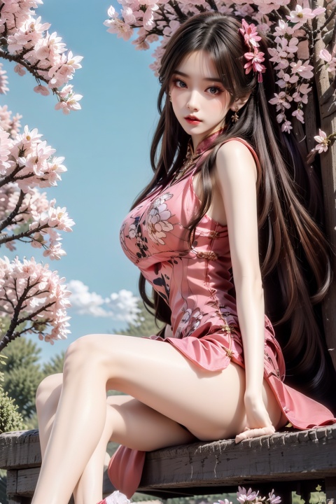  DC,1girl,dress,solo,high heels,chinese clothes,pink dress,china dress,long hair,brown hair,jewelry,earrings,looking at viewer,hair ornament,flower,sky,scenery,cherry blossoms,outdoors,grass,east asian architecture,(sitting:1.3),, (raw photo:1.2),((photorealistic:1.4))best quality,masterpiece,illustration,an extremely delicate and beautiful,extremely detailed,CG,unity,8k wallpaper,Amazing,finely detail,masterpiece,best quality,official art,extremely detailed CG unity 8k wallpaper,absurdres,incredibly absurdres,huge filesize,ultra-detailed,highres,extremely detailed,beautiful detailed girl,cinematic lighting,1girl,pale skin,tall female,(perfect body shape),skinny body,Slender legs, 1girl,pencil_skirt,high_heels,police,red_bra