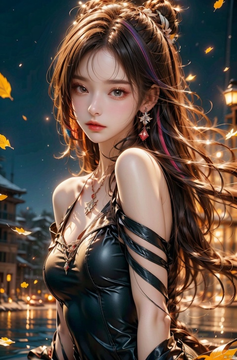  cowboy_shot,1girl,Bangs, off shoulder, colorful_hair, ((colorful hair)), yellow eyes, chest, necklace, earrings, floating hair, jewelry, sleeveless, very long hair,Looking at the observer, parted lips, pierced,energy,electricity,magic,tifa,sssr, , , AImote