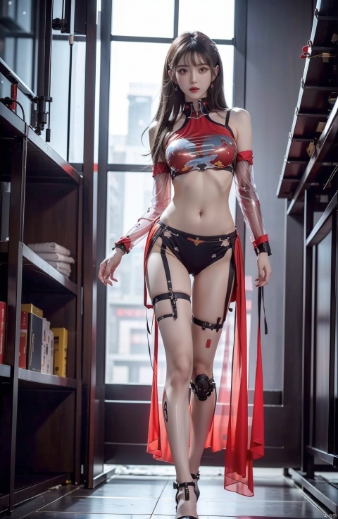  (Masterpiece, best picture quality), Cyberpunk, girl, French bangs, ((metal and transparent shell | splicing robot)), transparent belly:1.1, metal spine:1.2, (Cyber| body paint), aircraft background, dynamic perspective,cyborg,1girl, wangyushan