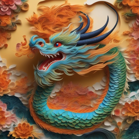  yanzhi,(best quality,4k,8k,highres,masterpiece:1.2),ultra.detailed,(realistic,photorealistic,photo-realistic:1.37),dragon paper cutting,exquisite work,delicate patterns,handmade,craftsmanship,ornate details,illuminated,backlit,vibrant colors,rich colors,artistic,traditional art,folk art