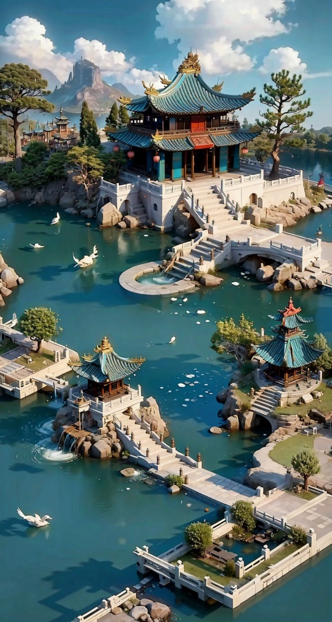  （8k, Best quality at best, high rise：1.1）, A layout for a mixing plugin, crafted by the masterful
Amano Yoshitaka in the realm of digital art and painting
This piece has been trending on ArtStation and is
compatible with Unreal Engine. The scene features
traditional Chinese architecture amidst a cityscape that
resembles a lush forest, all set against a majestic mountain
backdrop with flowing water and meticulously detailed
elements.,floating,cloud,game icon institute