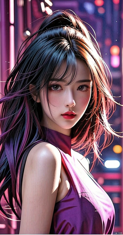  neonpunk style Neon noir leogirl,hANMEIMEI,realistic photography,,On the rooftop of a towering skyscraper,a girl stands,facing the camera directly. Behind her,a multitude of skyscrapers stretches into the distance,creating a breathtaking urban panorama. It's the perfect dusk moment,with the evening sun casting a warm glow on the girl's face,intensifying the scene's impact. The photo captures a sense of awe,with the sharpness and realism making every detail vivid and clear,Hair fluttered in the wind,long hair,halterneck, . cyberpunk, vaporwave, neon, vibes, vibrant, stunningly beautiful, crisp, detailed, sleek, ultramodern, magenta highlights, dark purple shadows, high contrast, cinematic, ultra detailed, intricate, professional,<lora:660447313082219790:1.0>,<lora:660447313082219790:1.0>