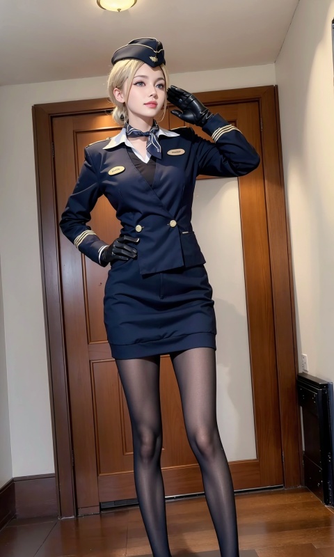  High quality, ultra high definition,latex,(bodysuit),, surreal, highest resolution, high detail, clear visuals, girl, full body portrait, 1girl, stewardess, red uniform,garrison cap,pantyhose, gloves,realistic,blonde, pale skin,salute,hand on hip,blue sky,russian,looking at viewer ,smile, (masterpiece, high quality:1.2),Stewardess,1girl, hat, uniform, blurry background, blurry, blonde hair, looking at viewer, military, military uniform, lips, solo focus, blue eyes, realistic, parted lips, breasts, peaked cap, police, white headwear, multiple boys, long hair, military hat, depth of field,(wide-angle lens,Panoramic:1.3),
full body,(long legs:1.1),(bare legs:1.1),
(slim:1.2), tall and perfect body,Dark blue uniform,