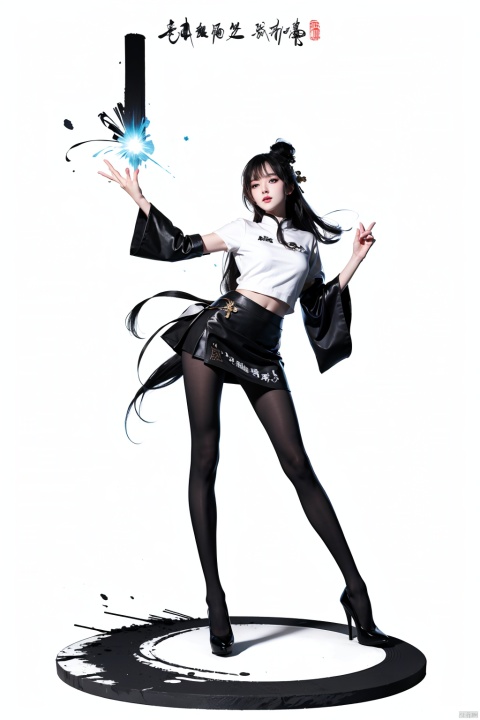  Masterpiece-level best_quality, concept artwork, a lonely solo girl, ,fashion,(mini skirt:1),Super long legs,, standing, realistic, Professionalstudio,highheels,trend,pantyhose,skinny,, upshirt, 1girl, tutultb,Short skirt, Ink scattering_Chinese style, sssr