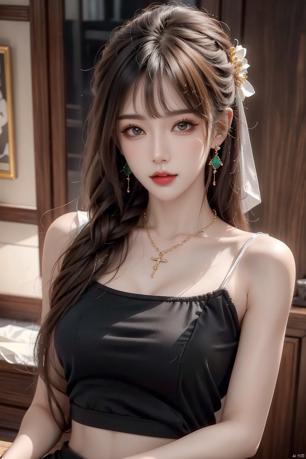  21yo girl, solo, looking at viewer, smile,

Gold-Trim Jewelry, long earrings, bow Hair ornament, Agate Necklace, emerald bracelet,
Diamonds, onyx, enamel,

HDR, Vibrant colors, surreal photography, highly detailed, masterpiece, ultra high res,
high contrast, mysterious, cinematic, fantasy, bright natural light, wangyushan, eyeglasses, 1girl, office_lady, subway