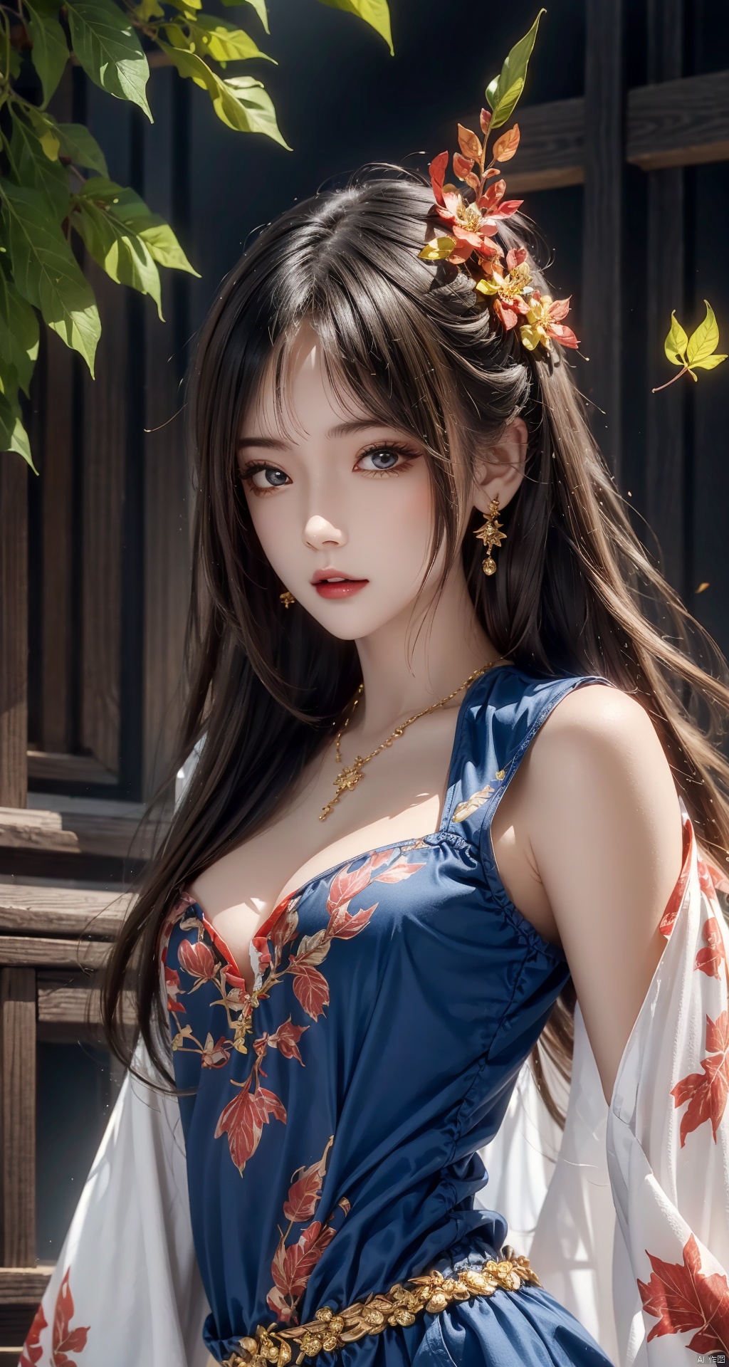  (((1 girl))), (medium breasts:), ((upper body:0.7)),half body photo, female_solo,depth of field, A mesmerizing and visually stunning artwork featuring a single female figure, created by a renowned artist, showcasing intricate details and vibrant colors. Official art quality with a strong aesthetic appeal. High resolution rendering in 4K, huliya, 1girl, featuring autumn fallen leaves
Gemstones, ornaments, flash, diffusion
