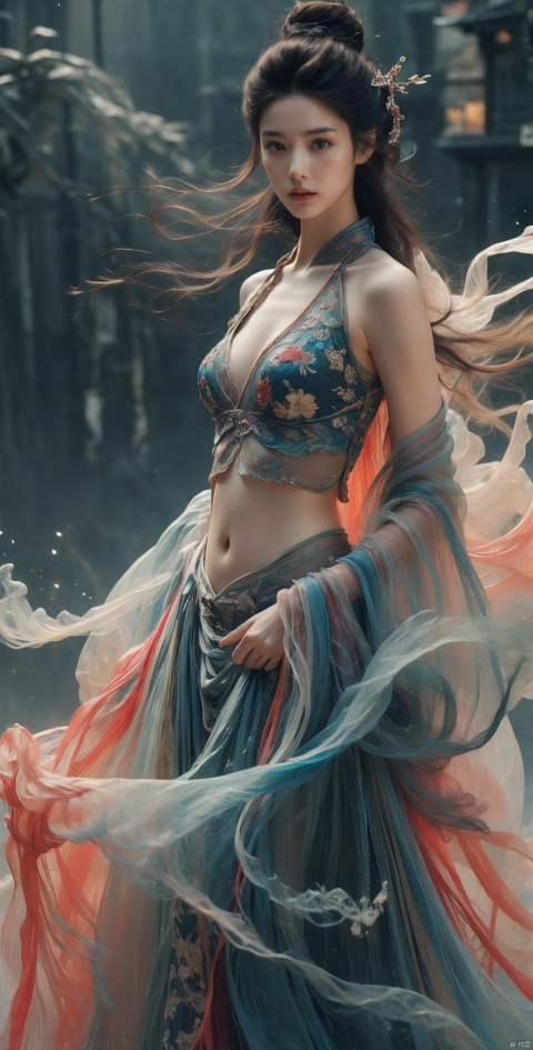  masterpiece, best quality, girl, solo, long hair, slit pupils , heterochromia , sad, medium breasts, Wearing a Chinese belly, Hanfu, exposing the waist, exposing the shoulders, showing the beautiful curves of the female body, photo, real, masterpiece,best quality,official art,extremely detailed CG unity 8k wallpaper,
