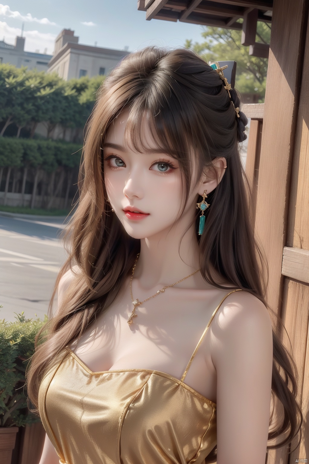  21yo girl, solo, looking at viewer, smile,

Gold-Trim Jewelry, long earrings, bow Hair ornament, Agate Necklace, emerald bracelet,
Diamonds, onyx, enamel,

HDR, Vibrant colors, surreal photography, highly detailed, masterpiece, ultra high res,
high contrast, mysterious, cinematic, fantasy, bright natural light, wangyushan, eyeglasses