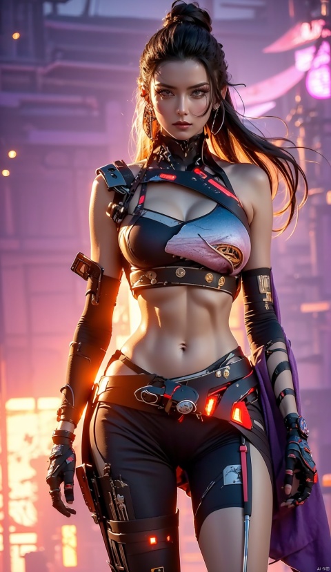  masterpiece, best quality, 8k, concept art, Thought-Provoking Aunt of Blood, intricate details, JoJo pose, Straps, Rings, Gloves, Low shutter, (Violet power aura:1.2), most beautiful artwork in the world, aesthetics, atmosphere, (neon,cyborg:1.1), fantasy,1girl, Wastelandage