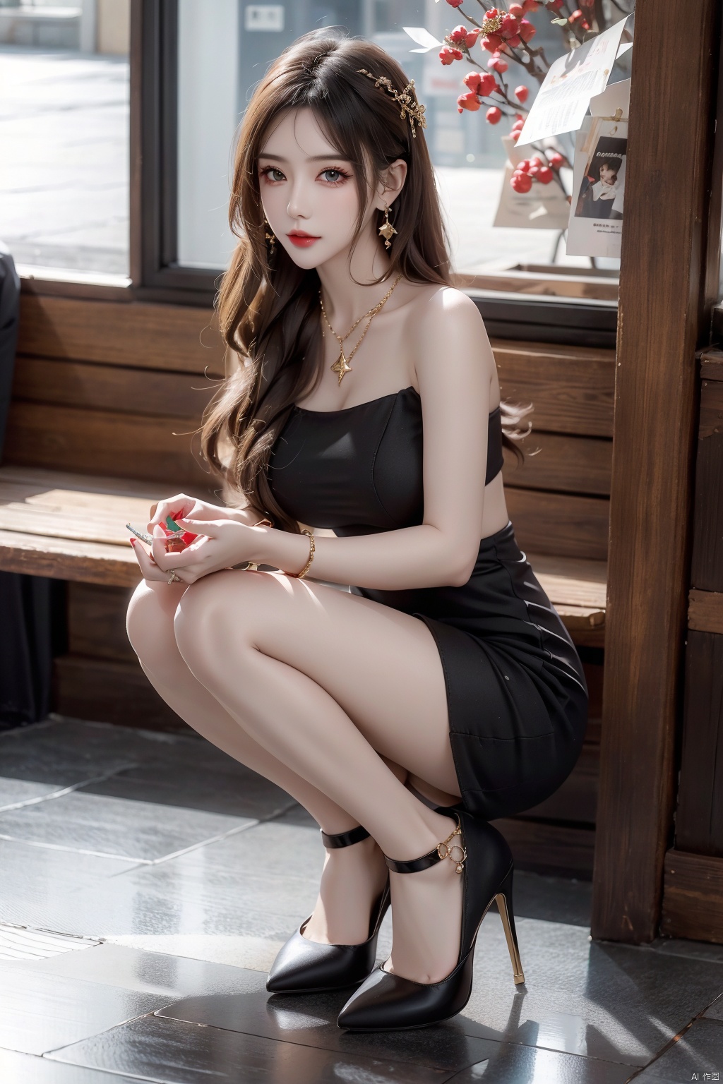  21yo girl, solo, looking at viewer, smile,

Gold-Trim Jewelry, long earrings, bow Hair ornament, Agate Necklace, emerald bracelet,
Diamonds, onyx, enamel,

HDR, Vibrant colors, surreal photography, highly detailed, masterpiece, ultra high res,
high contrast, mysterious, cinematic, fantasy, bright natural light, wangyushan, eyeglasses, 1girl, office_lady, subway,high_heels, christmas