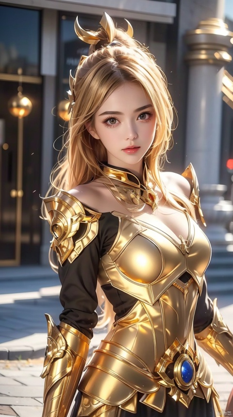  1 girl, (gold armor), (metal ball), ll-hd