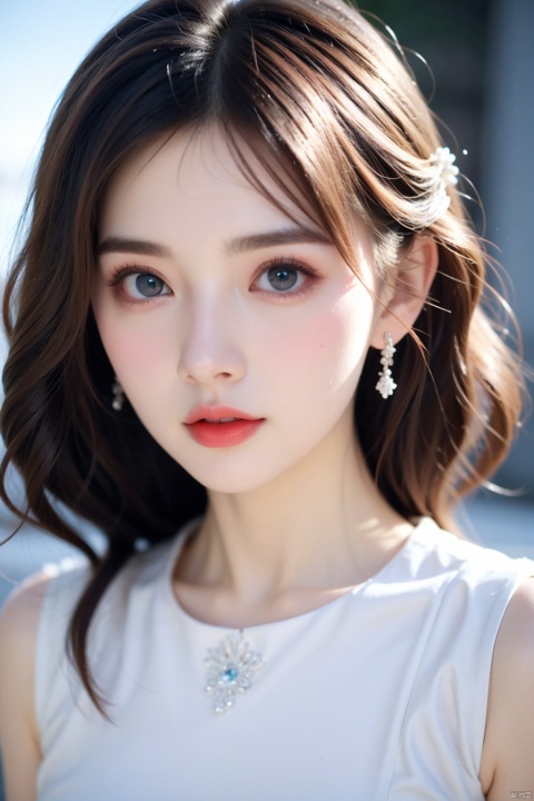  Anime style,a cartoon woman,very beautiful,very pretty,20yo,skinny,detailed blue eyes,dark red lips,wind,Ice and Snow World,upper body shot,Resident Evil 7 Biohazard VR Experience