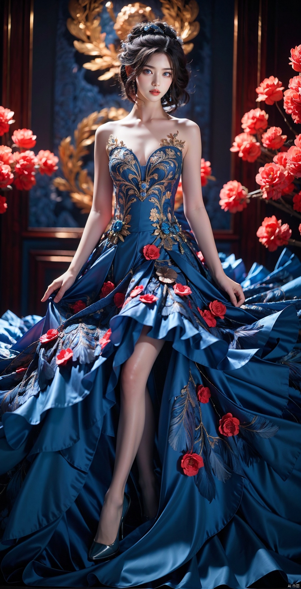  (masterpiece, best quality), 1girl, full_body,colorful_hair,short-hair,blue_eyes,red lips,,sexy dress , , , , (tutututu), xiqing, masterpiece