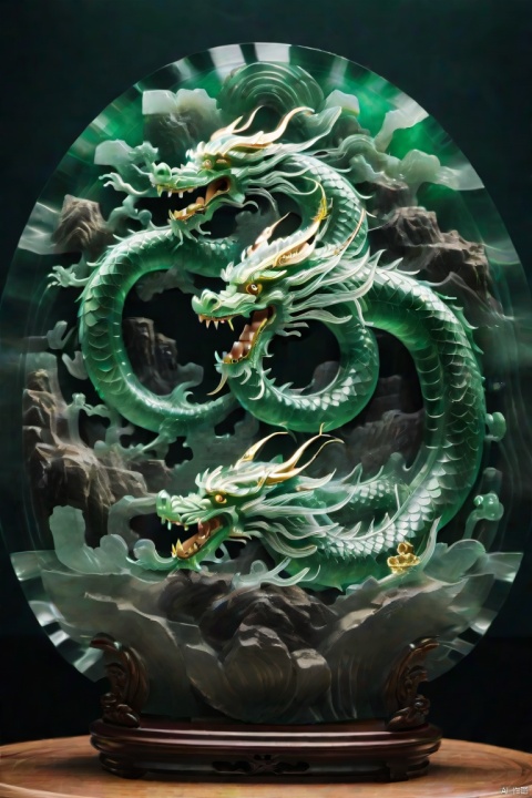  Translation support provided by wechat
(Masterpiece, top quality, Best quality, Official Art, Beauty and Aesthetic: 1.2), Dragon, made of emerald, carved in gold, model, very pretty, aesthetic, crystal, surface polished with natural gloss, very transparent and beautiful, emerald material