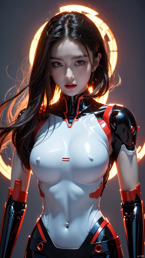  a transparent porcelain android looking at viewer,1cyborg girl,17yo, transparent body, revealing a transparent panel,beautiful face, mechanical ribs, glowing fluid energy flowing through mecha veins, with vibrant colors,fine luster, (masterpiece,best quality:1.4),Pohot,photograph, RAW photo, professional,