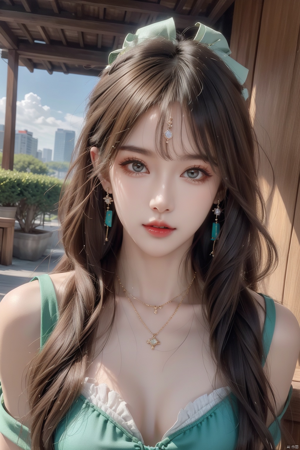  21yo girl, solo, looking at viewer, smile,

Gold-Trim Jewelry, long earrings, bow Hair ornament, Agate Necklace, emerald bracelet,
Diamonds, onyx, enamel,

HDR, Vibrant colors, surreal photography, highly detailed, masterpiece, ultra high res,
high contrast, mysterious, cinematic, fantasy, bright natural light, wangyushan, eyeglasses