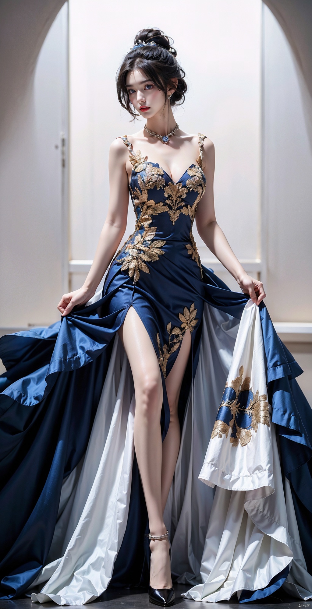  (masterpiece, best quality), 1girl, full_body,colorful_hair,short-hair,blue_eyes,red lips,,sexy dress , , , , (tutututu), xiqing, masterpiece