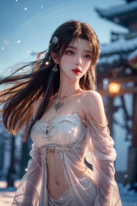  ((((ink))),((watercolor)),world masterpiece theater, ((best quality)),depth of field,((illustration)),(1 girl),anime face,medium_breast,floating,beautiful detailed sky,looking_at_viewers,an detailed organdie dress,very_close_to_viewers,bare_shoulder,golden_bracelet,focus_on_face,messy_long_hair,veil,upper_body,,lens_flare,light_leaks,bare shoulders,detailed_beautiful_Snow Forest_with_Trees, spirit,grey_hair,White clothes,((Snowflakes)),floating sand flow,navel,(beautiful detailed eyes), (8k_wallpaper), , , qingyi