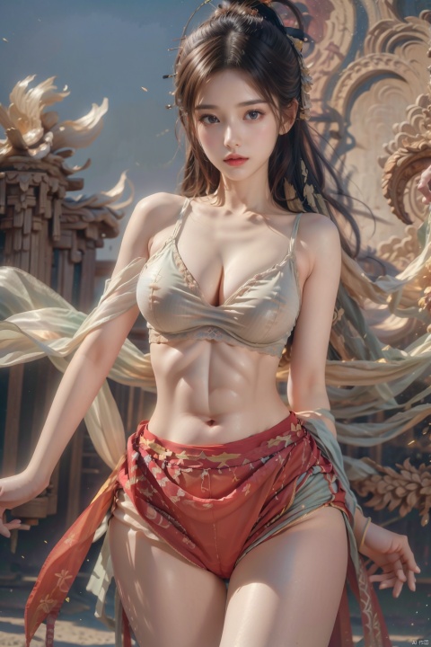 1girl，opensling，dunhuang，敦煌背景，navel,dance，wind，mural，naked