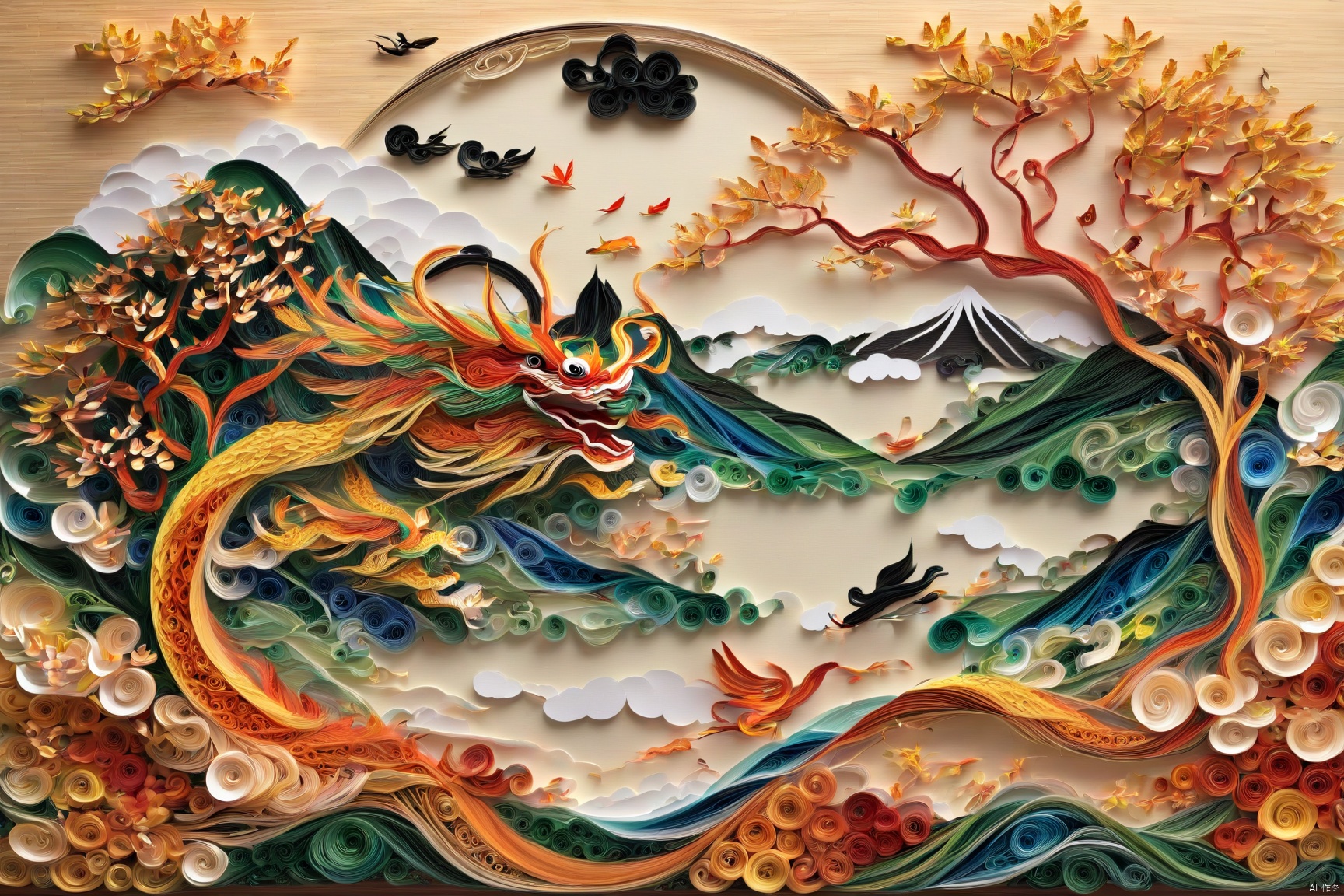  yanzhi,paperquilling,yanzhi,(trees:0.5), (flowers:0.6) ,(birds:0.2), (bamboo0.1), lakes, Hangzhou,
