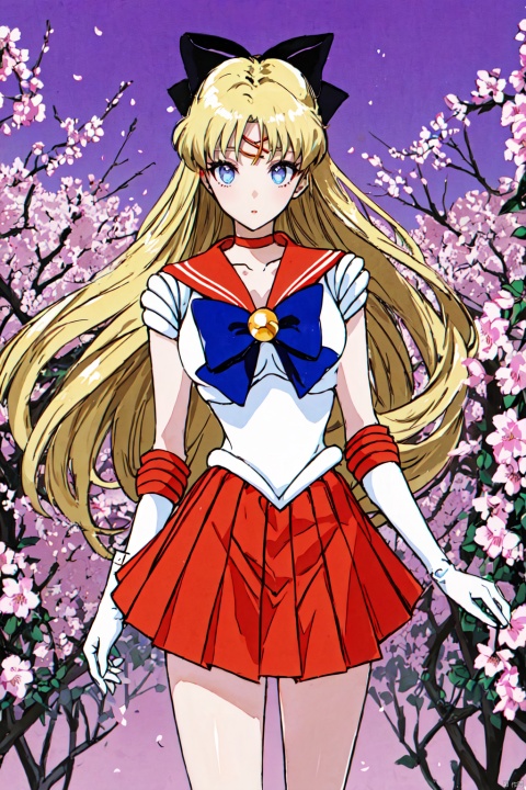 1girl,looking at viewer,solo,long hair,very long hair,blonde hair,blue eyes,choker,tiara,sailor collar,hair bow,bow,gloves,skirt,high heels,sailor senshi uniform,standing,,Minako_CYQL,cowboy_shot,beautiful face,beautiful eyes,glossy skin,shiny skin,Grapevines, Tuscan villa, Vineyard rows, Springtime blooms, Tuscan landscape, Rustic charm,beautiful detailed sky,beautiful detailed glow,posing in front of a colorful and dynamic background,masterpiece,best quality,beautiful and aesthetic,contrapposto,female focus,wallpaper,fashion,
