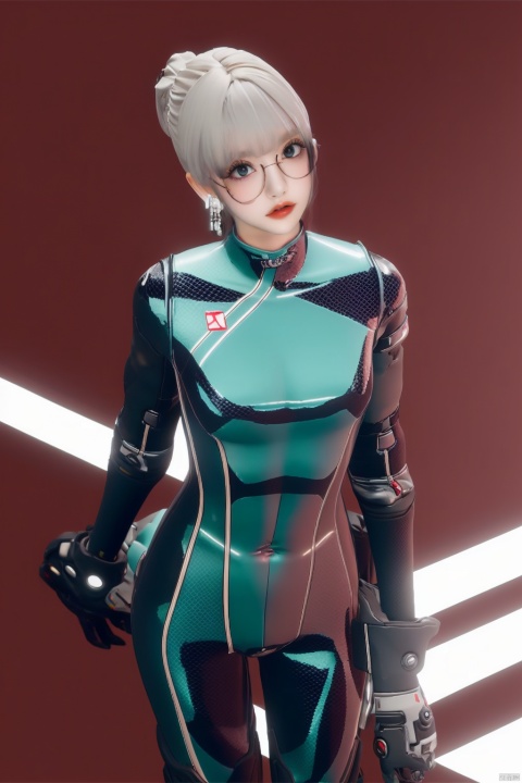  1girl,SOLO, ws-bspined,(solo:1.2),bangs,(tattoo:1.1),white hair,lips,mole,gradient,collarbone,slender waist,Hand hugging
armor,boots,(spacesuit:1.3),high heels,earrings,glasses,borrowed character,warning sign,covered navel,
(looking at viewer1:1.2),piercing,small breasts,standing,erecting stomach,straighten one's back,cross-legged, huliya, mecha_robot,