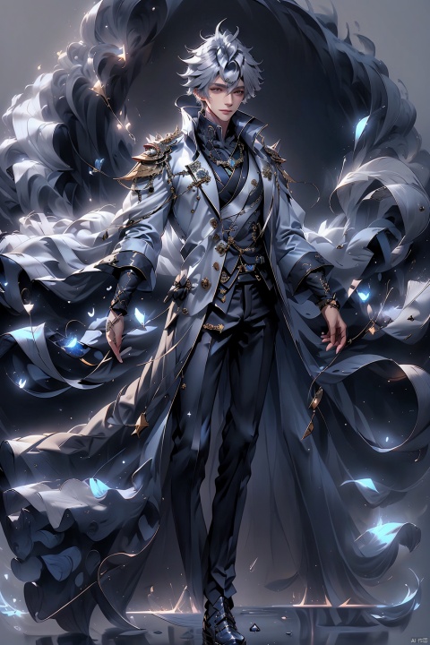  Game -Genshin Impact, character -Kaeya Alberich, dark-skinned, short indigo hair with a wisp of silver, long hair hanging down from the back left side of his head, and two bundles of silly hair of varying lengths on the top of his head. His gray-blue quadrangular star-shaped pupils made his eyes look deep, and he wore a pirate patch over his right eye and a blue teardrop-shaped pendant over his left ear. He wore a white shirt and blue coat that exposed his chest, and a blue-and-white cloak with a long collar and white hair at the collar. The Eye of God hung from a brown belt and wore black trousers and boots. Both hands wore conical bracelets and black fingerless gloves, kaeya (genshin impact), Arso