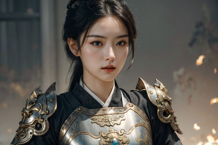  masterpiece,best quality,1girl, beautiful chinese girl, (beautiful detailed armor), (beautiful detailed hanfu), black eyes,see-through,
Game art,The best picture quality,Highest resolution,8K,(Head close-up),(Rule of thirds),(Female Warrior),
An eye rich in detail,(knightess),Elegant and noble,indifferent,brave,bandeau top,pauldron,gardebras,
(Ancient runes of light,Combat accessories with rich details,Metallic luster)
(super fucking cool:1.2)