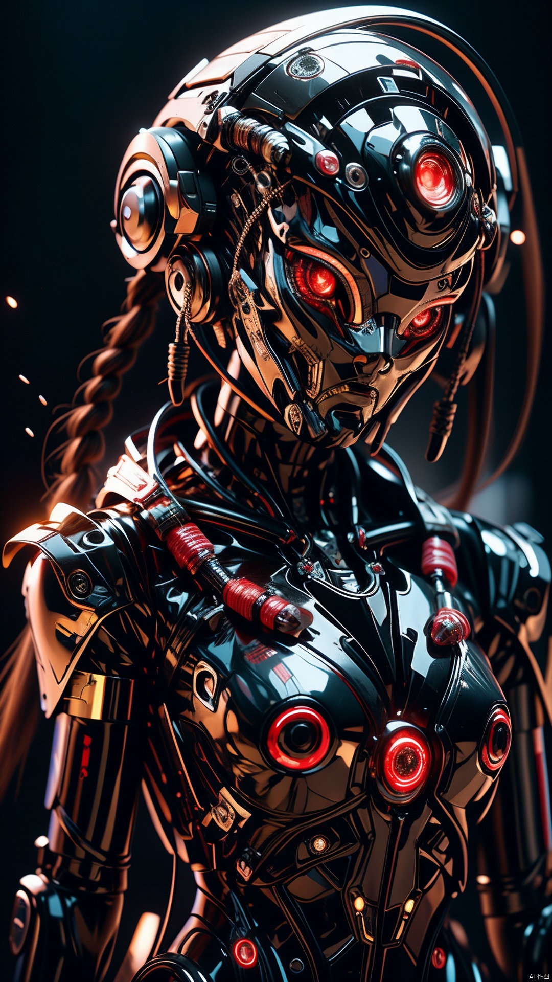  ((diamondly beautiful eyed girl)) with braids holds a weapon in his hand on a black background, red glowing eyes, holy cyborg necromancer girl, holds a weapon in his hand, Sci-Fi Helmet, cyber mask, brian sum, goddess of war, blue cyborg, balaskas, blink, highest quality, masterpiece, ultra-detailed, dof, artistic lighting, highest quality, masterpiece, ultra-detailed, dof, rimlight,,Full body shot, head shot
