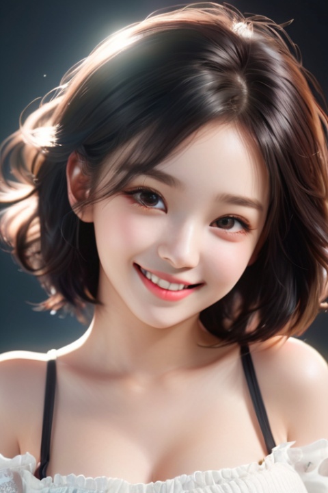  High contrast, clear depth of field, 16 year old smile, bright skin, 16K image quality, high-definition CG, clear face, black sclera, black hair, 1Girl, cute smiling face, whole body, plump breasts, exposed breasts, semen, sexy body, white teeth, normal eyeballs, studio lighting, high contrast, super realism, ultimate details, super realism, ultimate details,
