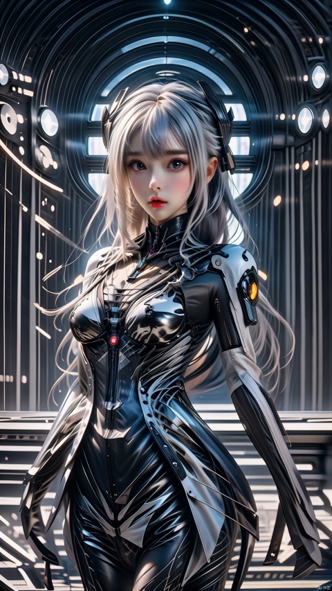 (((masterpiece))),(((best quality))),((ultra-detailed)),(highly detailed CG illustration),((an extremely delicate and beautiful)),cinematic light,((1mechanical girl)),solo,(cowboy shot:1.2),(machine made joints:1.2),((machanical limbs)),(blood vessels connected to tubes),(mechanical vertebra attaching to back),((mechanical cervial attaching to neck)),expressionless,(wires and cables attaching to neck:1.2),(wires and cables on head:1.2),(character focus),science fiction,extreme detailed,colorful,highest detailed,loongs,fengs,background,,<lora:660447313082219790:1.0>