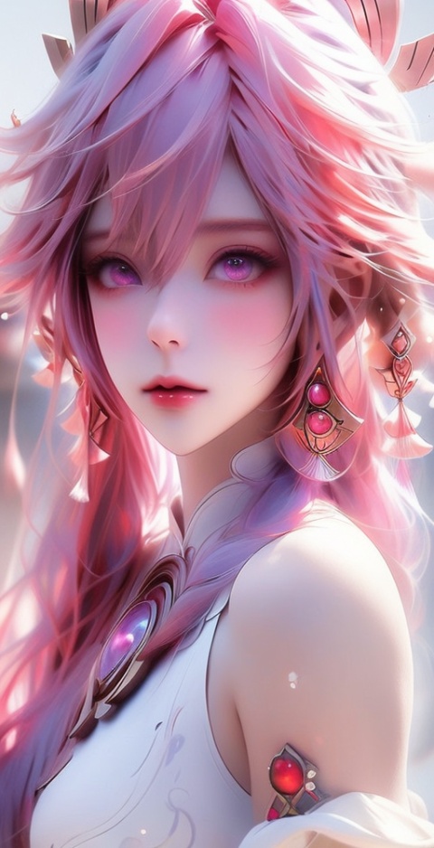 A girl,  bust,  delicate makeup,  Half-length photo, Face close-ups,  colorful hair, Red lips,  delicate eye makeup, colorful hair, purple eyes,  blue hair, fair skin,  blisters,  glowing jellyfish, (white background:1.4),  fantasy style,  beautiful illustration,  White shiny clothes, complex composition,  floating long hair,  seven colors, Keywords delicate skin,  luster,  liquid explosion,  Elegant clothes,  Glowing shells, glowing seabed, streamer, 1girl, smoke, colorfulveil, colorful, Shifengji, 
( Best Quality: 1.2 ),  ( Ultra HD: 1.2 ),  ( Ultra-High Resolution: 1.2 ),  ( CG Rendering: 1.2 ),  Wallpaper,  Masterpiece,  ( 36K HD: 1.2 ),  ( Extra Detail: 1.1 ),  Ultra Realistic,  ( Detail Realistic Skin Texture: 1.2 ),  ( White Skin: 1.2 ),  Focus,  Realistic Art, fantasy, girl, Big breasts, Facing the camera,  wangyushan,  glint sparkle,,,
,原神, bachong