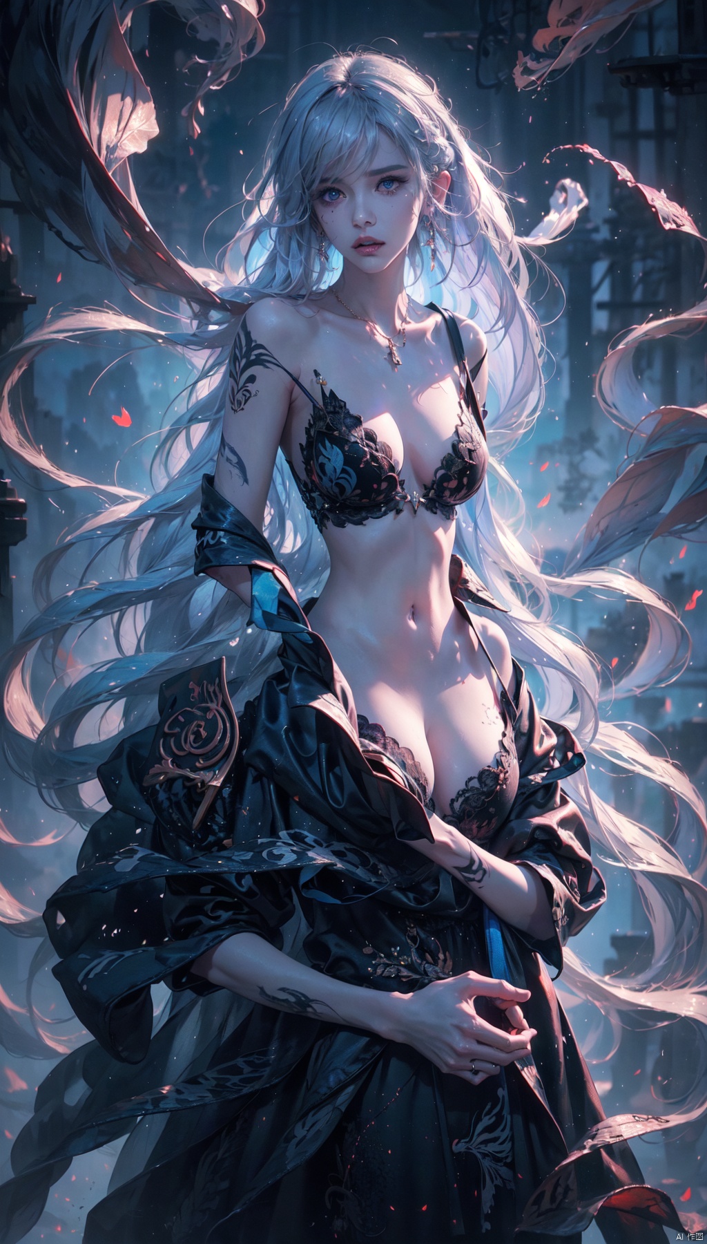  (dramatic, gritty, intense:1.3),masterpiece, best quality, 8k, insane details, intricate details, hyperdetailed, hyper quality, high detail, ultra detailed, Masterpiece,(calligraphy:1.5),(ether colorful ink flowing:1.4),1girl,large breasts, A shot with tension,white hair,exposed collarbone, exposed shoulders,rune,vivid colours,romanticism,atmospheric . 35mm photograph, film, bokeh, professional, 4k, highly detailed, skin detail realistic, ultra realistic, long hair, straight hair, eyes detail,martial arts,gonggongshi,hand101,GdClth
