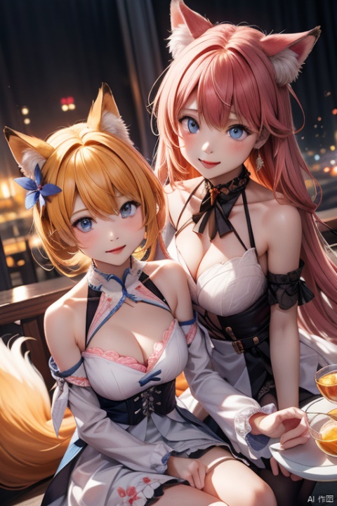 {{two girls}},one girl is orange fox girl,the other is elysia（honkai impact）, cute face, best face details, best light and shadow effects, best quality, amazing quality, very aesthetic, finely detail, masterpiece, extremely detailed CG unity 8k wallpaper,{{两个女孩比爱心}}
