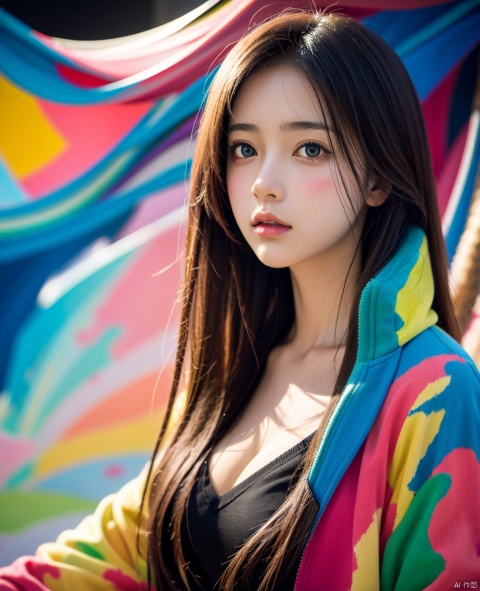 masterpiece,best quality,(1girl),realistic anime style,abstract art,colorful,highest detailed, , 
