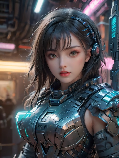 masterpiece. High quality,highest detailed,Armor,1girl,bust,,Cyberpunk Meca,

