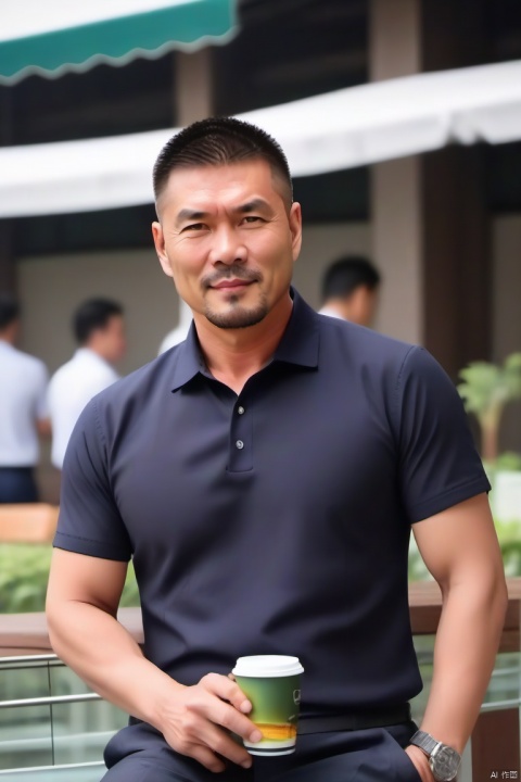  Summer short sleeved, very short hair, handsome and mature,real, asian,mature male