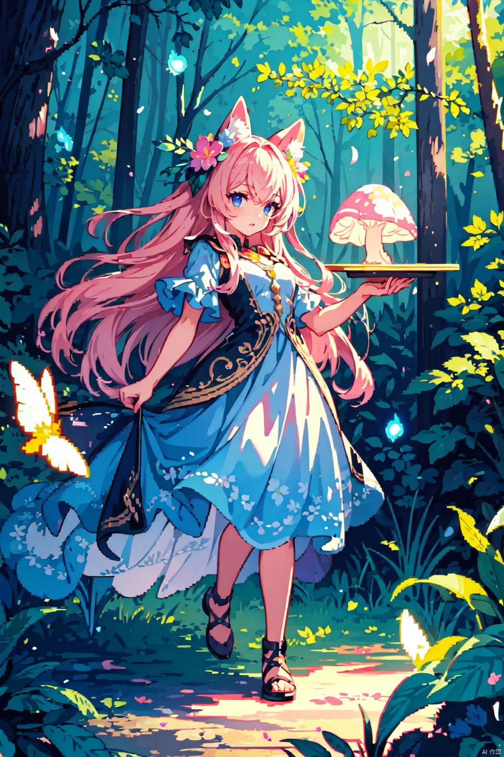  masterpiece, best quality, high quality,extremely detailed CG unity 8k wallpaper, An enchanting and dreamy scene of a fantasy forest, (with towering trees), (pink),glowing mushrooms, and hidden fairy glens, creating a sense of mystique and enchantment, BREAK, (1 cute girl, solo, chasing fireflies:1.5, full body), artstation, digital illustration, intricate, trending, pastel colors, oil paiting, award winning photography, Bokeh, Depth of Field, HDR, bloom, Chromatic Aberration ,Photorealistic,extremely detailed, trending on artstation, trending on CGsociety, Intricate, High Detail, dramatic, 1girl, xinniang,qbxjl,backlight, colors, ((pixelart))