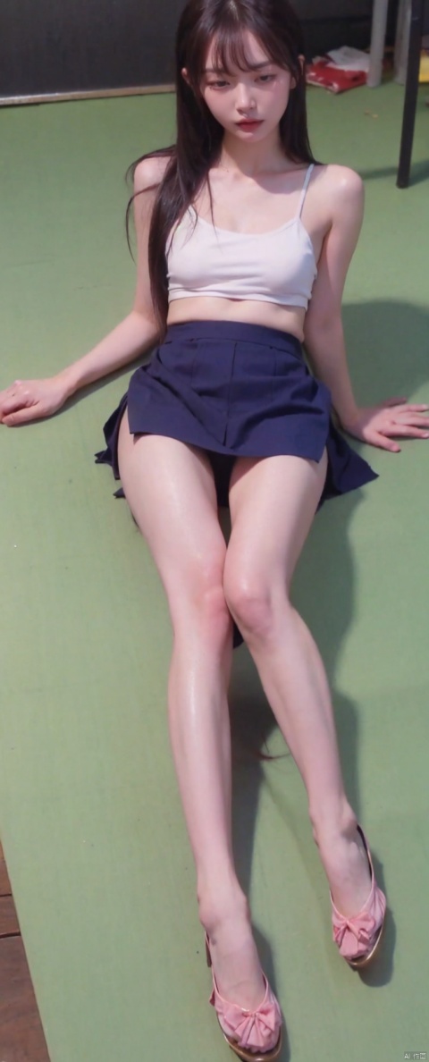  1girl,8k,,,, ,,
,sexfriend, ,,
,short skirt,
full_body,fool,sideless outfit,stage,
bare pectorals,,panties,lying down,