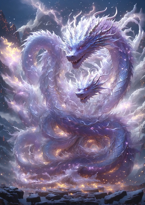  ((The right side)),(Right side).(( Look at the camera)), realistic,chinese purple Ice Dragon, desolate, intricately detailed, artistic lightning, particles, beautiful, amazing, highly detailed, digital art, sharp focus, trending on art station,amazing6, BJ_Sacred_beast